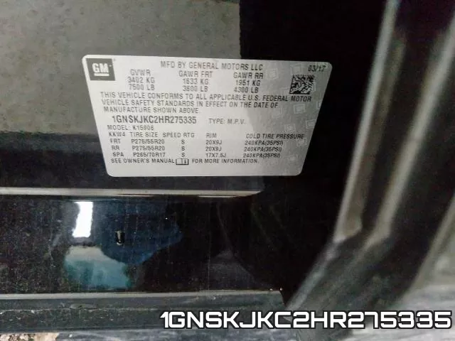 1GNSKJKC2HR275335 фото 2
