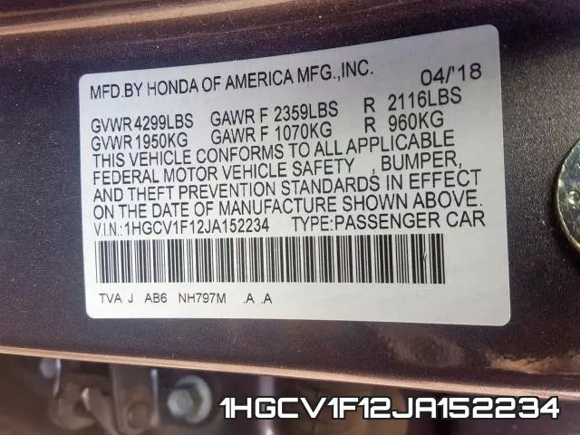 1HGCV1F12JA152234 фото 2