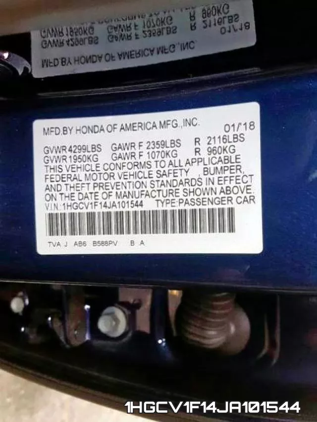 1HGCV1F14JA101544 фото 2