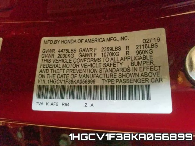 1HGCV1F38KA056899 фото 2
