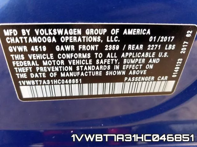 1VWBT7A31HC046851 фото 2