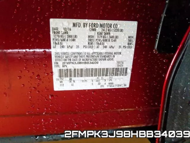 2FMPK3J98HBB34039 фото 2