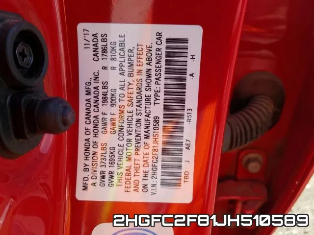 2HGFC2F81JH510589 фото 2