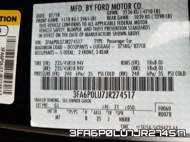 3FA6P0LU7JR274517 фото 2