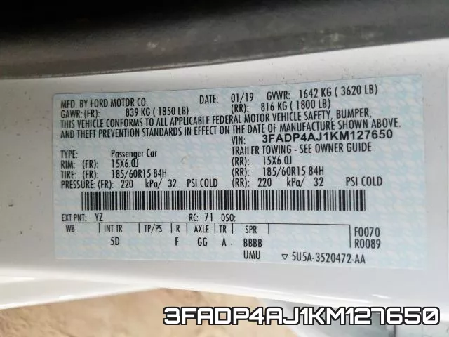 3FADP4AJ1KM127650 фото 2