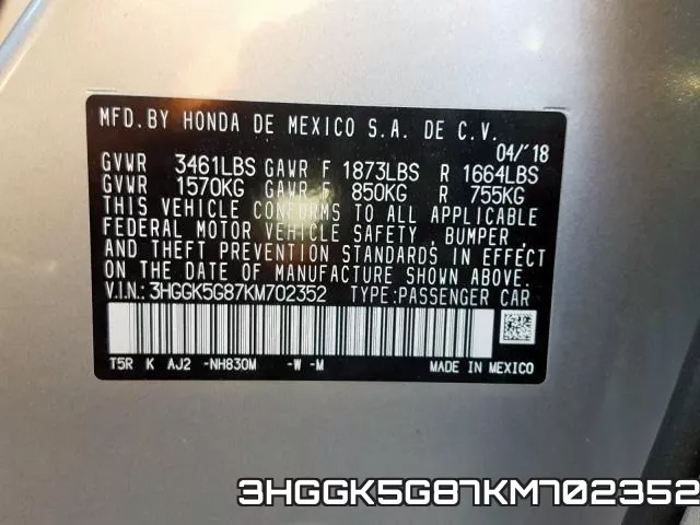 3HGGK5G87KM702352 фото 2