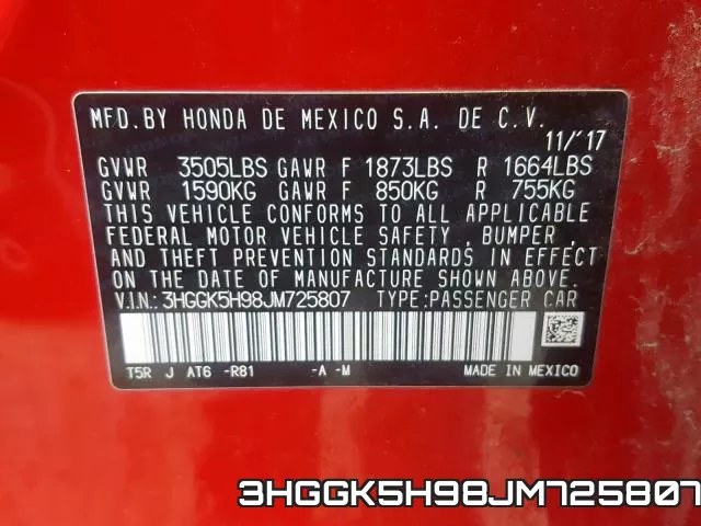 3HGGK5H98JM725807 фото 2