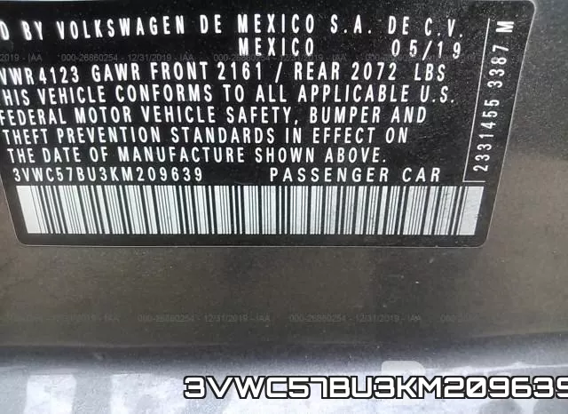3VWC57BU3KM209639 фото 10