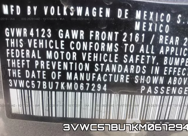 3VWC57BU7KM067294 фото 10