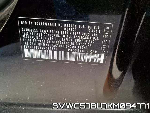3VWC57BU7KM094771 фото 2