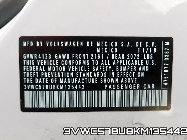 3VWC57BU8KM135442 фото 2