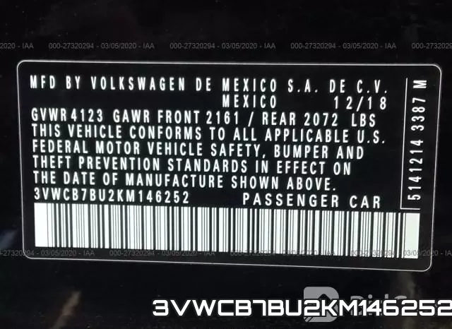 3VWCB7BU2KM146252 фото 10