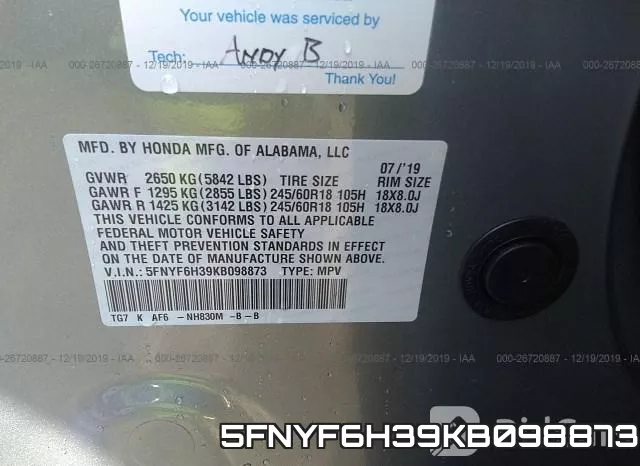 5FNYF6H39KB098873 фото 10