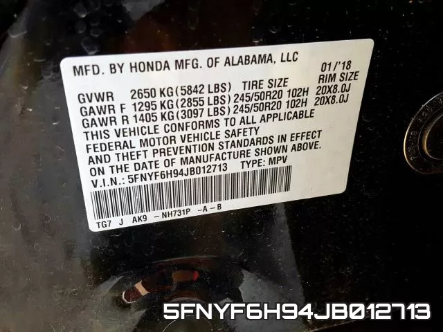 5FNYF6H94JB012713 фото 2