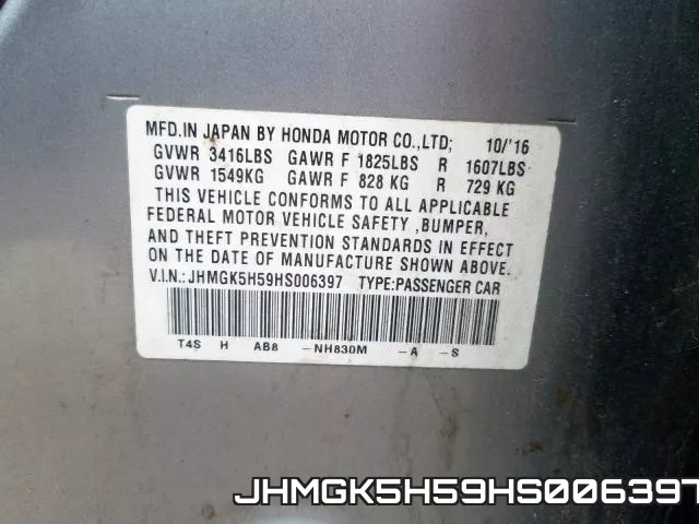 JHMGK5H59HS006397 фото 2