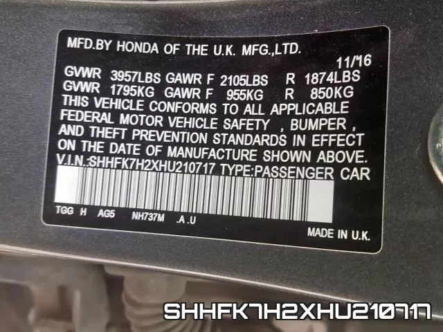 SHHFK7H2XHU210717 фото 2