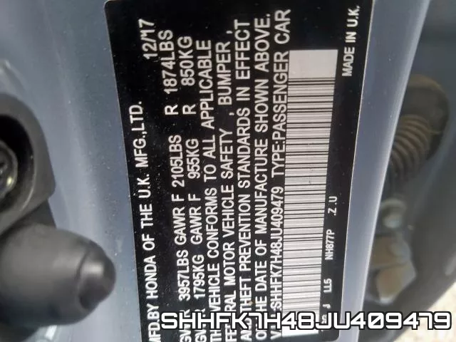 SHHFK7H48JU409479 фото 2