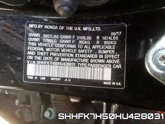 SHHFK7H50HU428031 фото 2