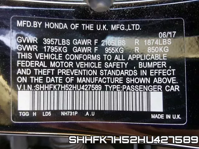 SHHFK7H52HU427589 фото 2