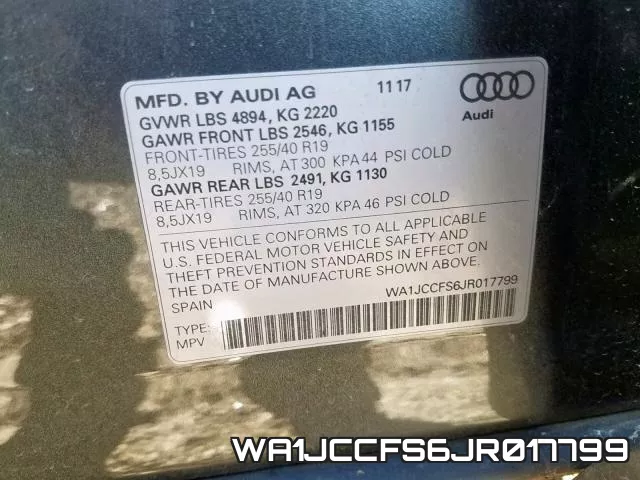 WA1JCCFS6JR017799 фото 2