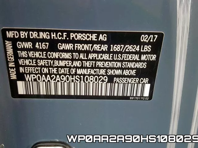WP0AA2A90HS108029 фото 2