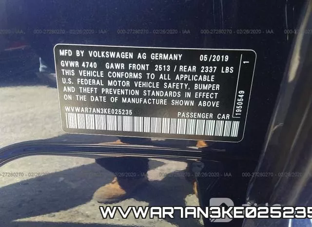 WVWAR7AN3KE025235 фото 10