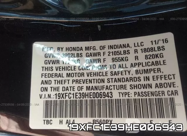 19XFC1E39HE006943 фото 10