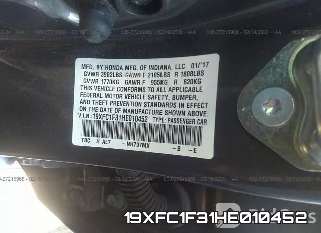 19XFC1F31HE010452 фото 10