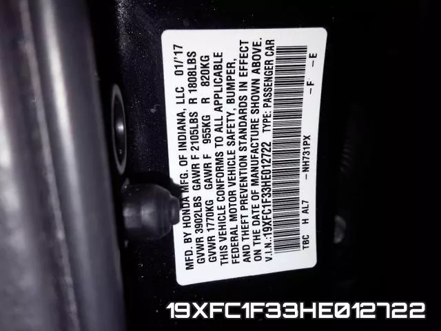 19XFC1F33HE012722 фото 2