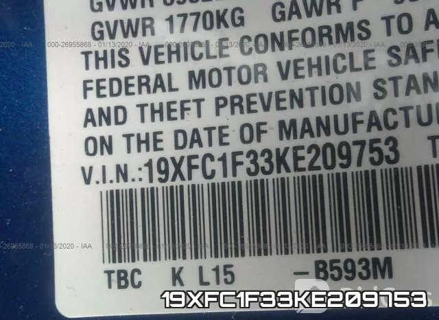 19XFC1F33KE209753 фото 10