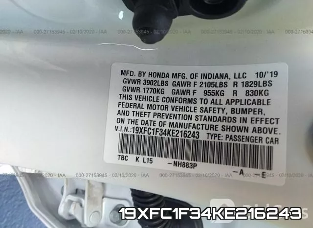 19XFC1F34KE216243 фото 10