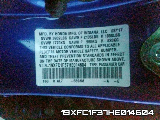 19XFC1F37HE014604 фото 2