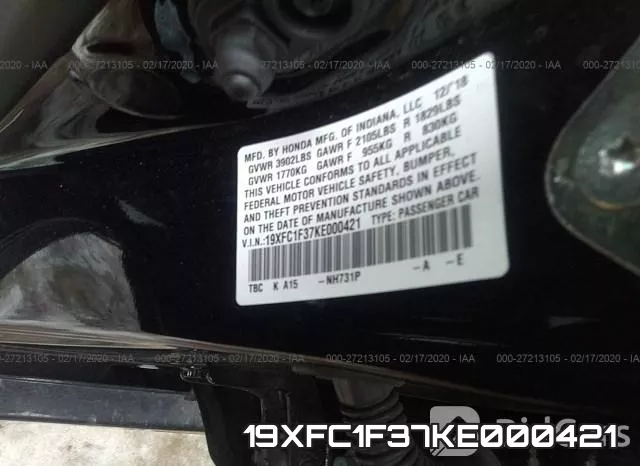 19XFC1F37KE000421 фото 10