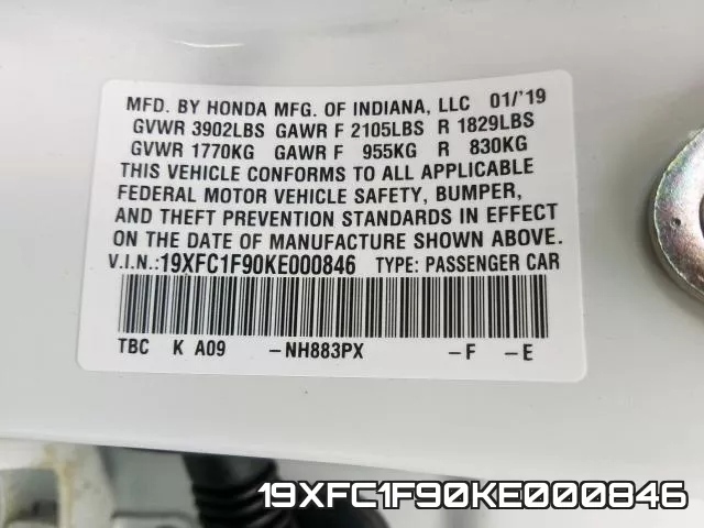 19XFC1F90KE000846 фото 2