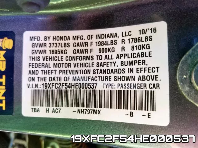 19XFC2F54HE000537 фото 2