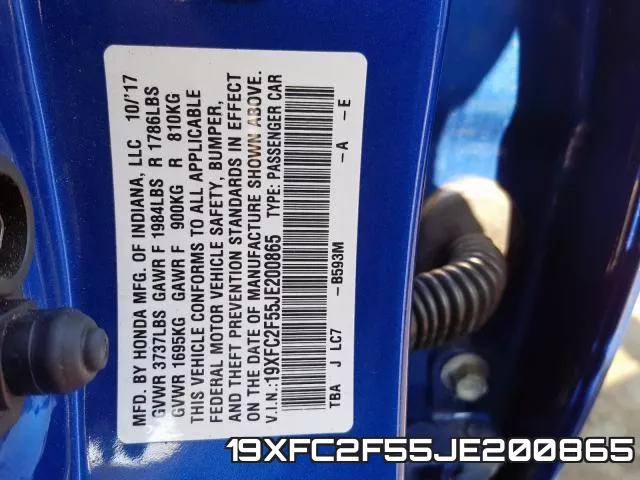 19XFC2F55JE200865 фото 2
