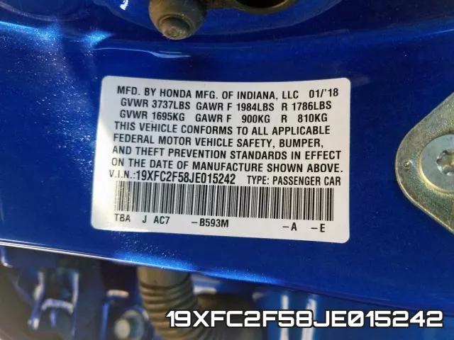 19XFC2F58JE015242 фото 2