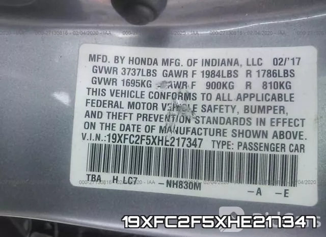19XFC2F5XHE217347 фото 10