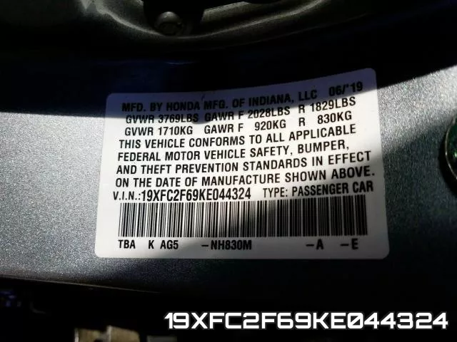 19XFC2F69KE044324 фото 2