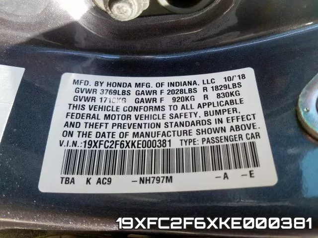 19XFC2F6XKE000381 фото 2