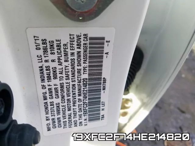 19XFC2F74HE214820 фото 2