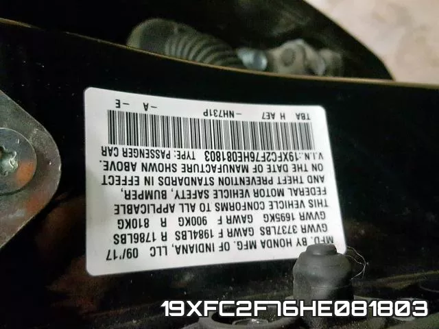 19XFC2F76HE081803 фото 2