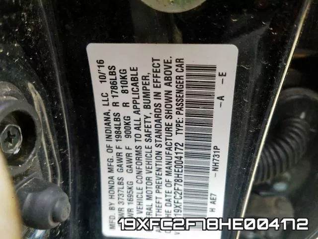 19XFC2F78HE004172 фото 2