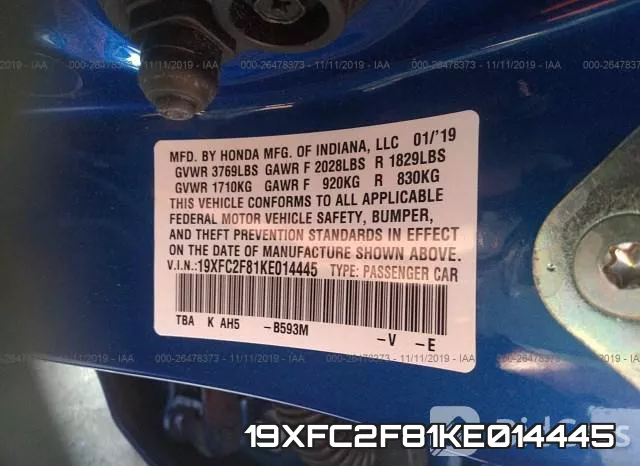 19XFC2F81KE014445 фото 10