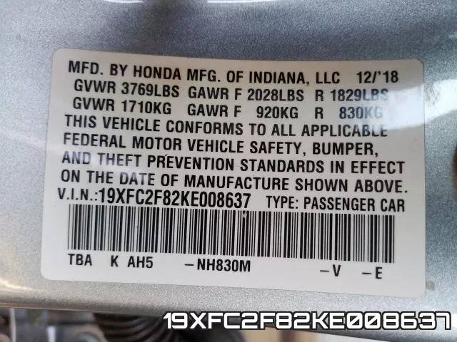 19XFC2F82KE008637 фото 2