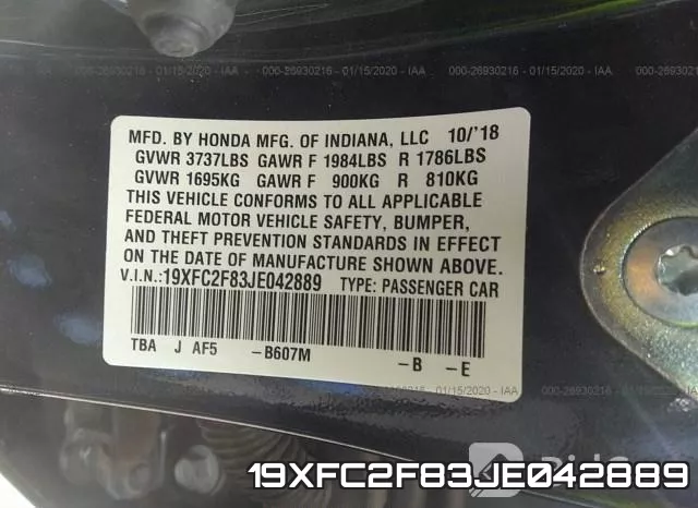 19XFC2F83JE042889 фото 10