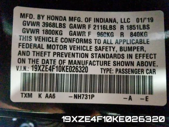 19XZE4F10KE026320 фото 2