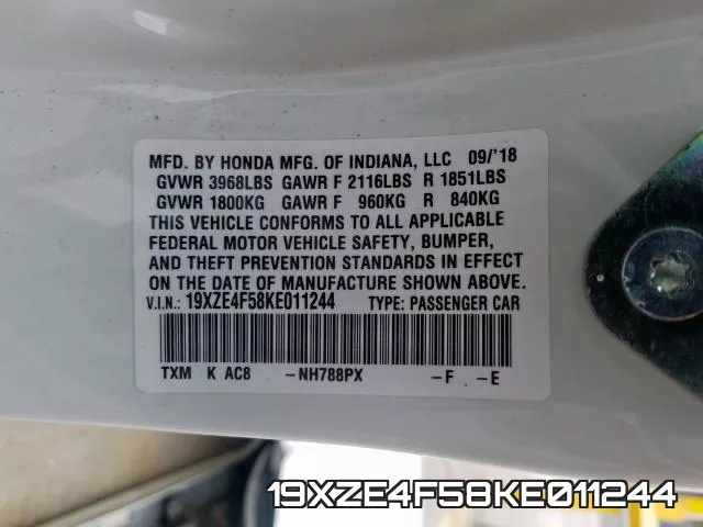 19XZE4F58KE011244 фото 2