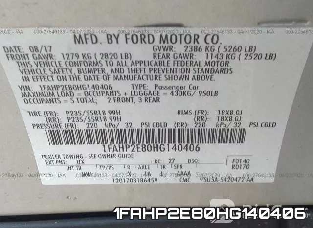 1FAHP2E80HG140406 фото 10