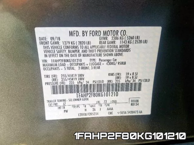 1FAHP2F80KG101210 фото 2